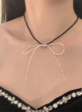 水晶蝴蝶结项链女轻奢小众颈链