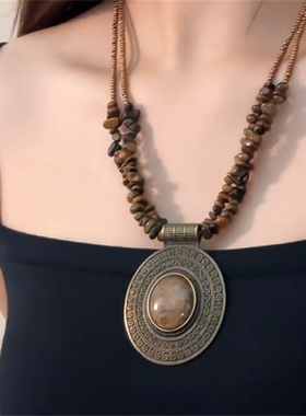 中古vintage大圆盘吊坠项链