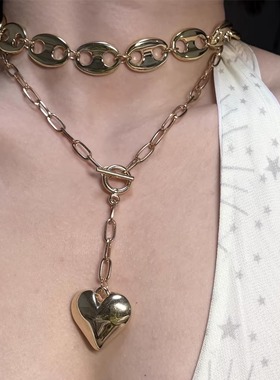 欧美金属爱心叠戴项链女