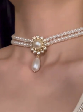 水滴珍珠项链女锁骨链
