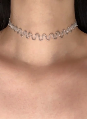 银色水波纹颈链choker颈带