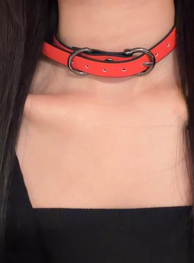 金属choker项圈女辣妹红色锁骨链