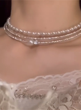 多层闪锆珍珠项圈女款