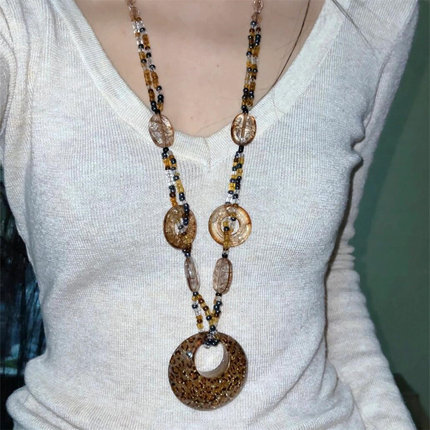 zoozmomo古早涩谷辣妹豹纹斑马纹串珠项链y2k亚文化椭圆锁骨链