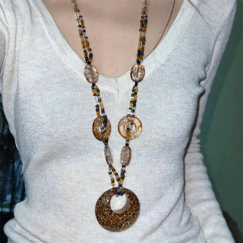 zoozmomo古早涩谷辣妹豹纹斑马纹串珠项链y2k亚文化椭圆锁骨链