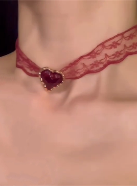 红色蕾丝choker颈链女