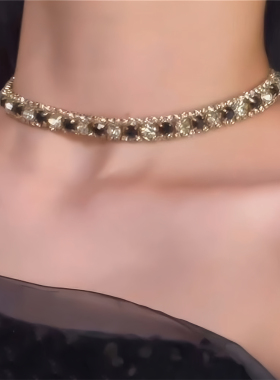 满钻黑曜石choker颈链