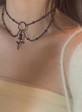 暗黑玫瑰花choker项链女