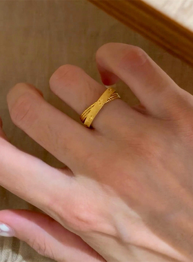 金色双层星芒戒指女款