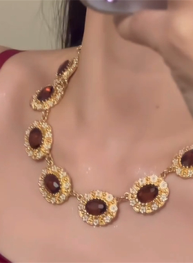 欧美中古vintage花朵圆形项链女