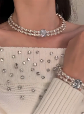 超闪锆石choker项圈锁骨链女