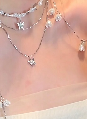 蝴蝶铃兰花朵流苏项链女轻奢长款