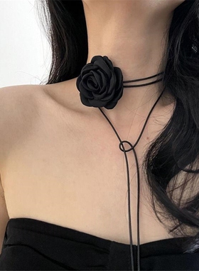 高级感黑色山茶花项链女choker