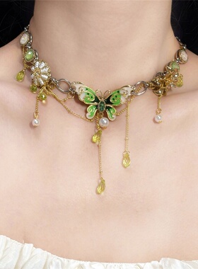 蝴蝶项链多层流苏重工辣妹