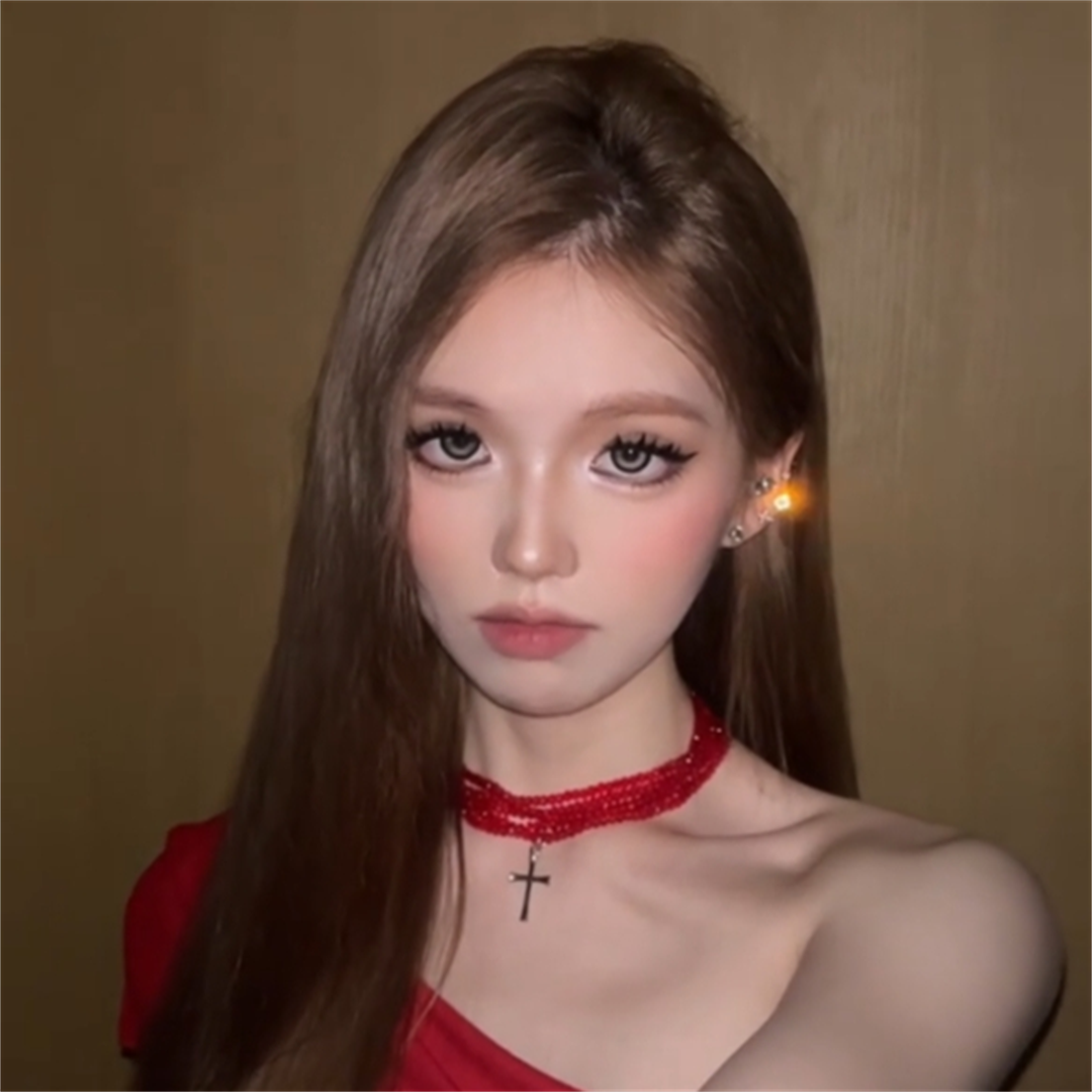 锁骨链女红色十字架多层叠戴项链