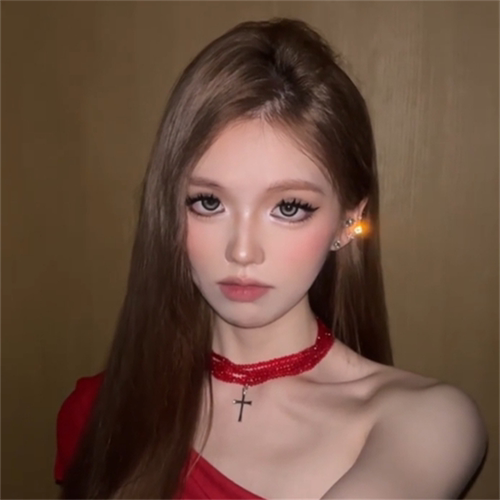 锁骨链女红色十字架多层叠戴项链
