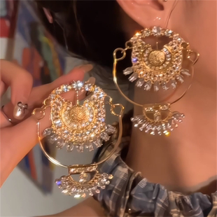 zoozmomo太阳神浮夸满钻耳环女设计感超大圆形耳钉夸张高级感耳饰