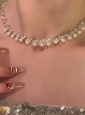 超闪锆石珍珠项链耳环套装女