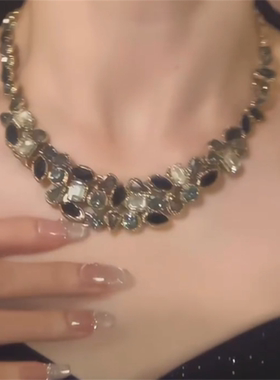 黑色闪钻锆石项链女晚礼服锁骨链