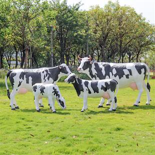 户外园林农场牧场仿真奶牛雕塑草坪西门塔尔玻璃钢黄水牛模型摆件