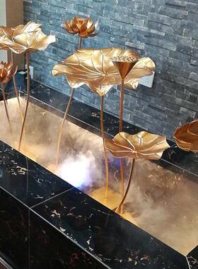 铁艺仿真荷花摆件园林花园水池观金属装饰不锈钢荷叶落地水景雕塑