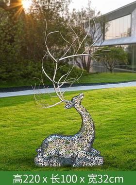 不锈钢梅花鹿雕塑现代酒店大堂艺术大角鹿摆件售楼部婚庆动物装饰