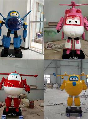 定制卡通雕塑超级小飞侠乐迪玻璃钢雕塑机器人商场动漫人物摆件商