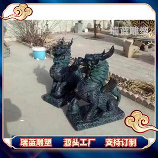 大型铸铜麒麟雕塑制造厂家米铜貔貅站像雕塑.米铜麒麟加工