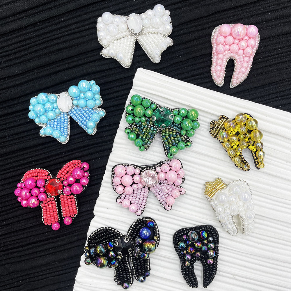 新潮彩色牙形手工蝴蝶结珠饰布贴水钻珍珠装饰挂件DIY配件补丁贴,居家布艺,布贴,淘宝优惠券,粉丝福利购,淘宝优惠卷