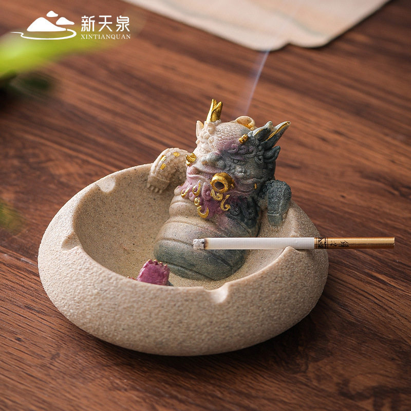 招财貔貅烟灰缸客厅中式烟缸办公室高颜值防烟灰方形烟头缸送男生
