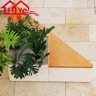 创意三角坐凳商场玻璃钢花盆座椅组合仿木纹坐凳户外防腐木等候椅