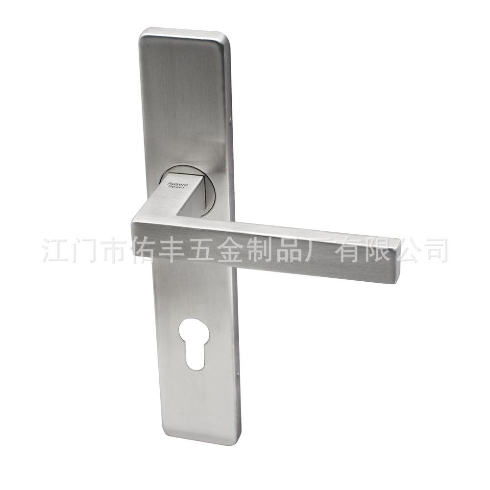 欧式简约304不锈钢拉丝一体面板办公门锁方管执手锁室内大门锁