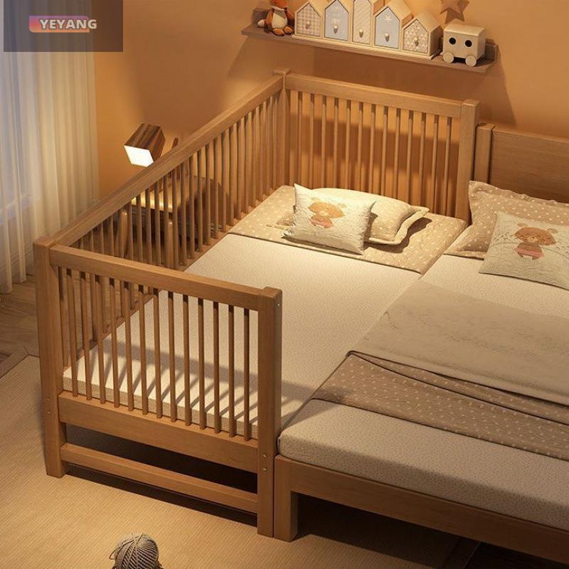胡桃木儿童婴儿床纯实木婴儿单人床男孩女孩公主床儿童拼接组装床