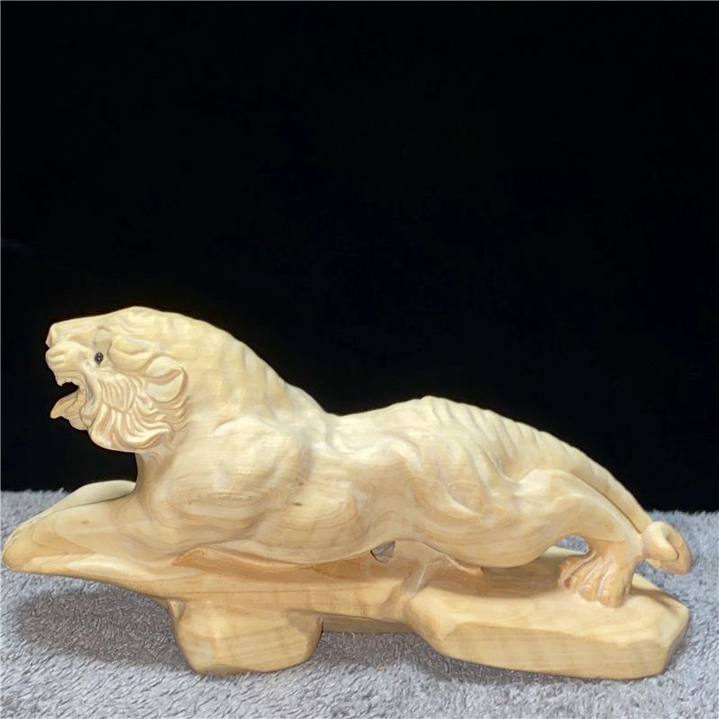 小叶黄杨木雕家居汽车摆件生肖老虎虎生威动物文玩招财虎年装饰品