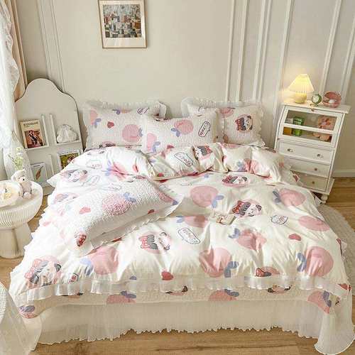 直销小清新全棉床盖三件套绗缝双人床盖四件套