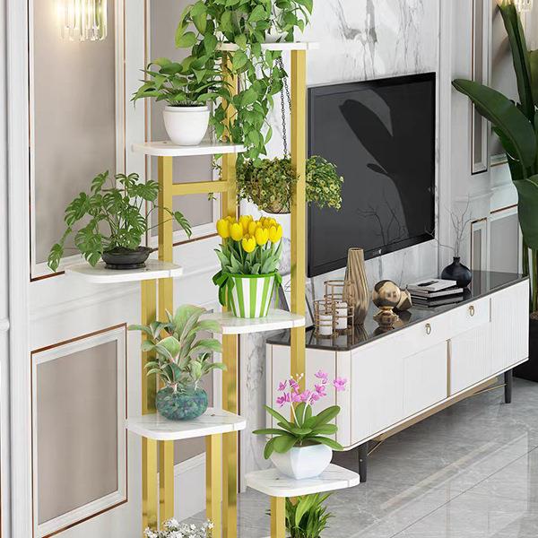 新款移动花架室内家用多层落地式置物架客厅阳台轻奢花架不锈钢架