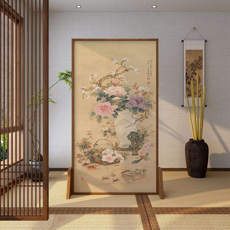 宋氏美学古典牡丹隔断屏风客厅穿堂煞遮挡入户进门玄关茶室隔挡墙