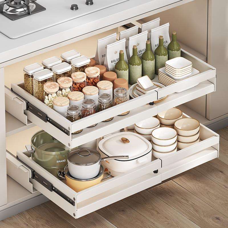 拉篮式置物架厨房橱柜抽屉式碗架收纳内置碗篮碗碟柜内抽拉收纳筐