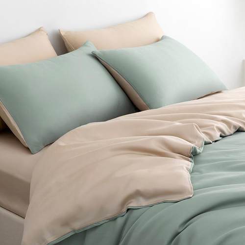 100支纯色兰精天丝纤维四件套床笠床单被套枕套拼色高支轻奢