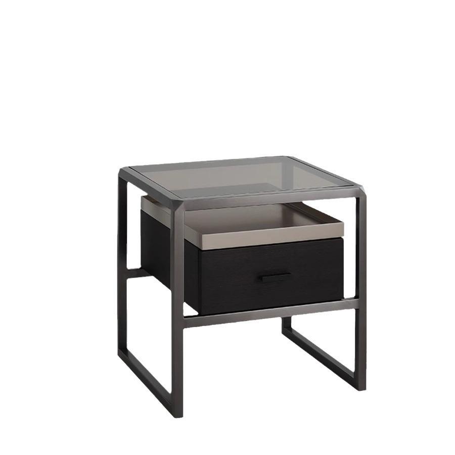 SRKYQ-M674#意式极简圆形床头柜马鞍皮高端设计师卧室灰色