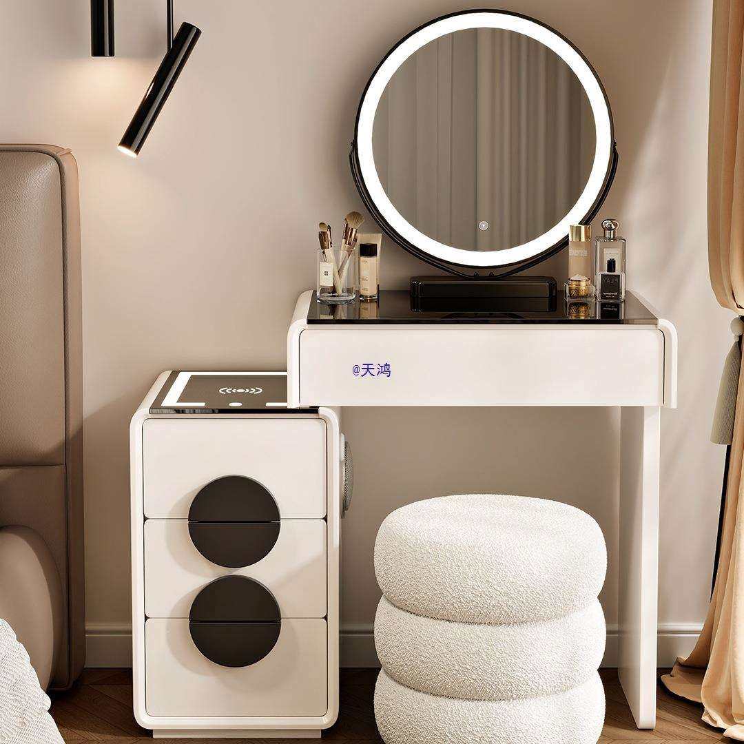 小户型实木梳妆台卧室现代简约化妆桌60轻奢新款化妆台奶油风