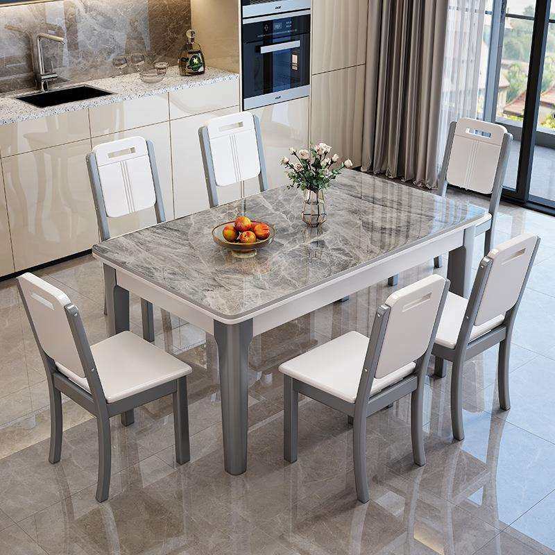 实木岩板餐桌椅组合客厅家用小户型吃饭桌子简约出租房长方形餐桌