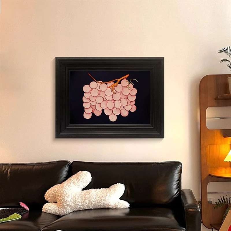 《粉葡萄》中古风餐厅装饰画水果艺术客厅挂画轻法式复古卧室壁画图片