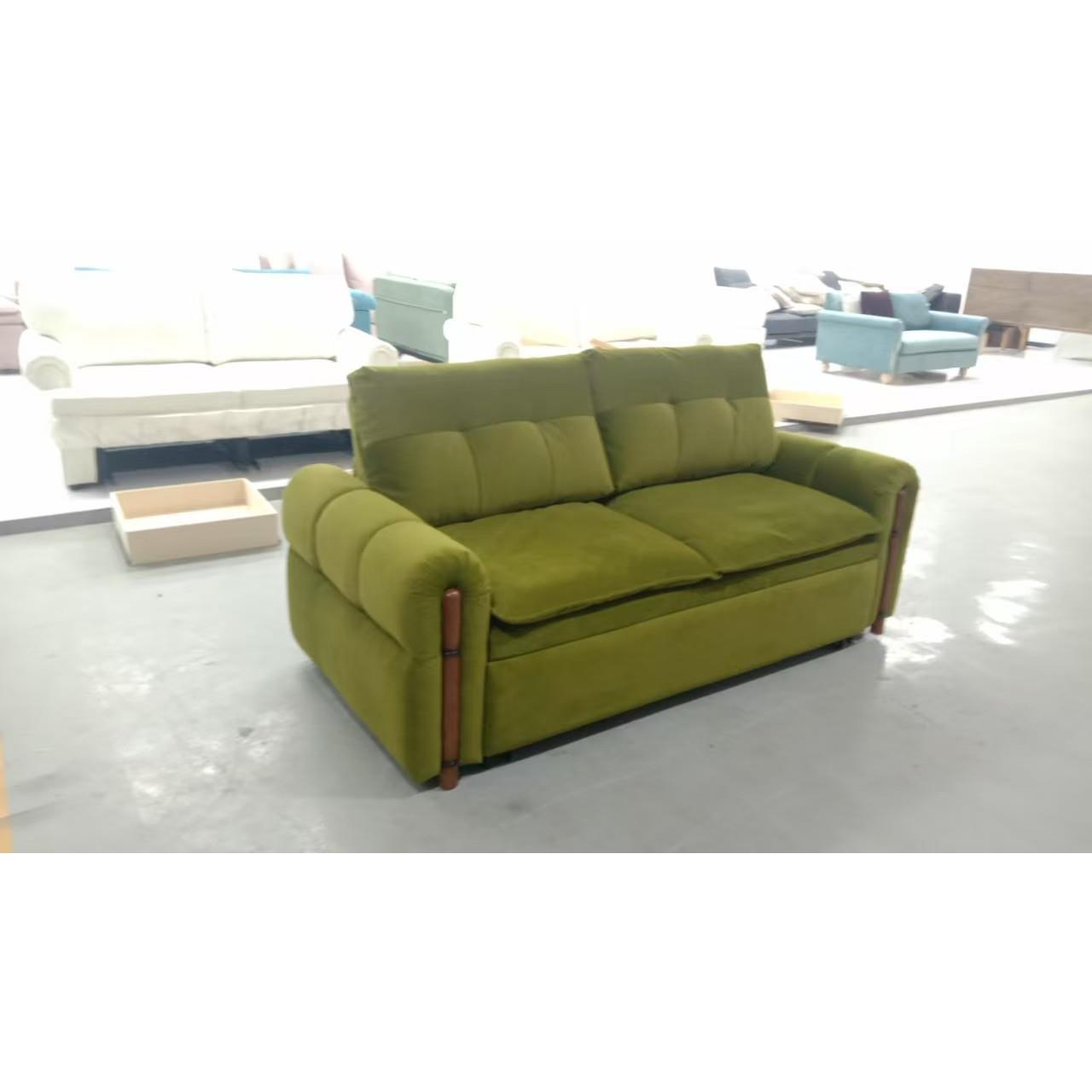 竹节实木扶手复古多功能沙发床两用可折叠小户型双人伸缩布艺沙发