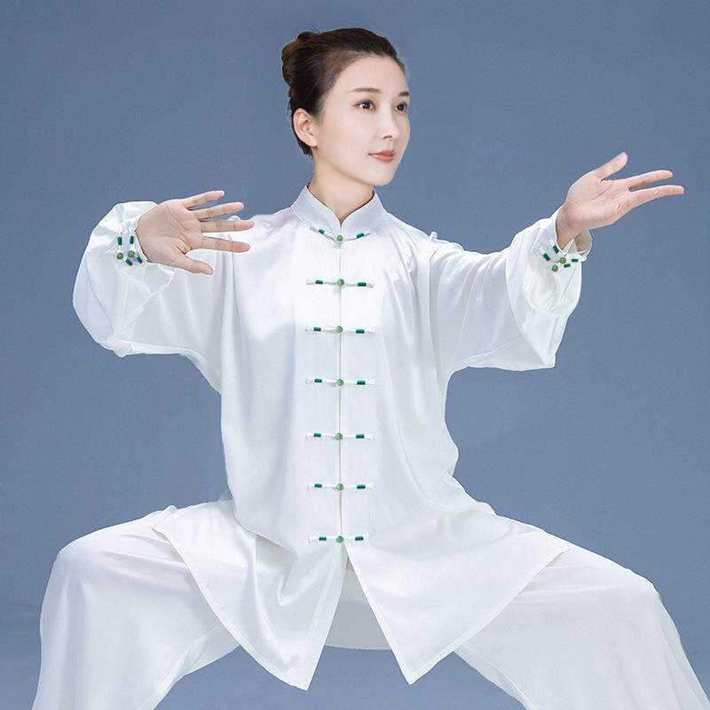 太极服女款新款2024表演太极拳练功服春夏季醋酸缎八段锦服装