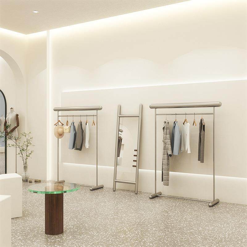 服装店不锈钢展示架移动落地式挂衣架男女童装店中岛陈列道具货架