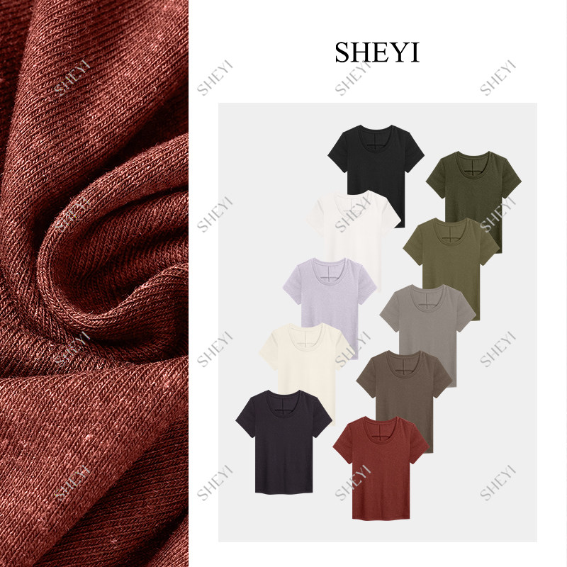 【U领裸感T】2026新款天丝+亚麻短袖T恤女春夏百搭显瘦休闲女上衣