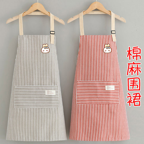 可调节围腰透气棉麻围裙