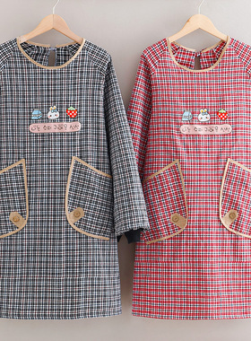 家用厨房棉布家居好物围裙干活做饭耐磨长袖罩衣工作服透气围腰