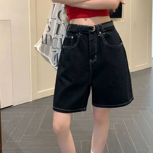 高腰阔腿五分牛仔裤女High waisted wide leg five quarter jeans